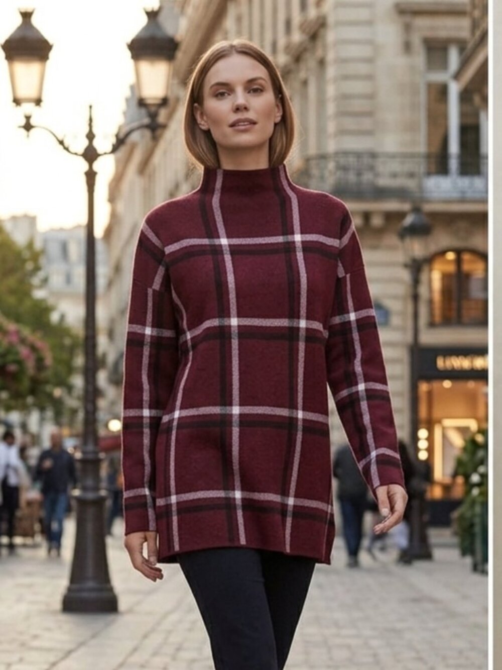 Max Studio mock neck plaid tunic sweater
